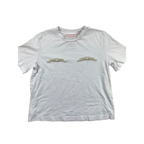 Simone Rocha x H&M Women's M White Pearl Beaded Embellished T-Shirt - Picture 1 of 7
